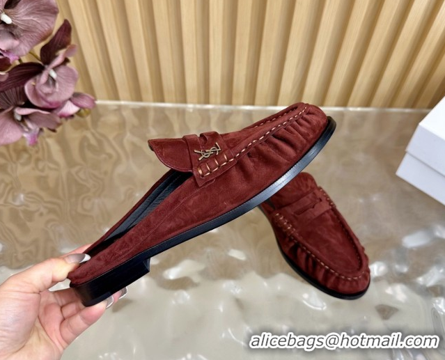 Best Grade Saint Laurent Le Loafers Mules in Suede Deep Brown 0825103