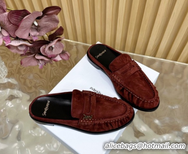 Best Grade Saint Laurent Le Loafers Mules in Suede Deep Brown 0825103