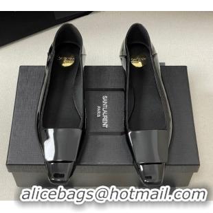 Popular Style Saint Laurent Cassandre Ballerinas Flat with Square Buckle in Patent Leather Black 0825104 