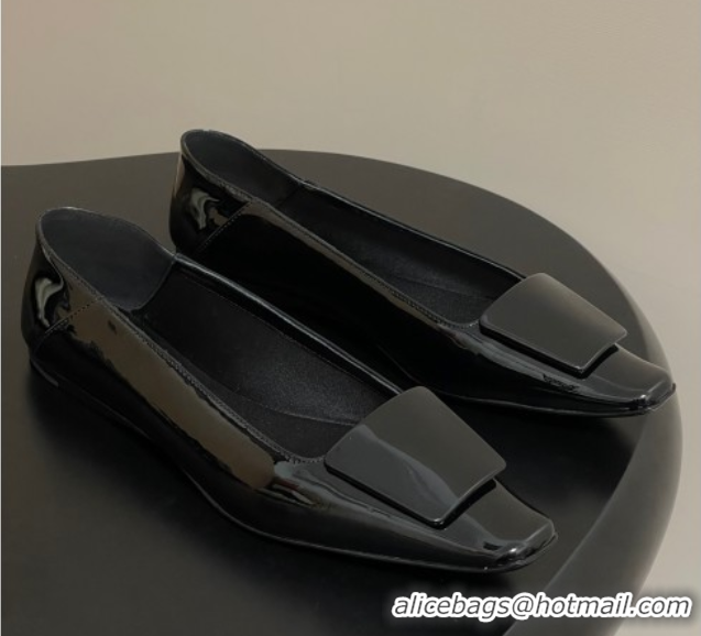 Popular Style Saint Laurent Cassandre Ballerinas Flat with Square Buckle in Patent Leather Black 0825104 