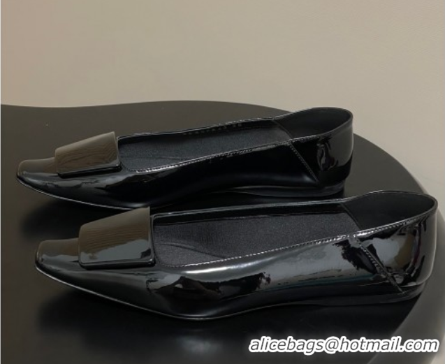 Popular Style Saint Laurent Cassandre Ballerinas Flat with Square Buckle in Patent Leather Black 0825104 
