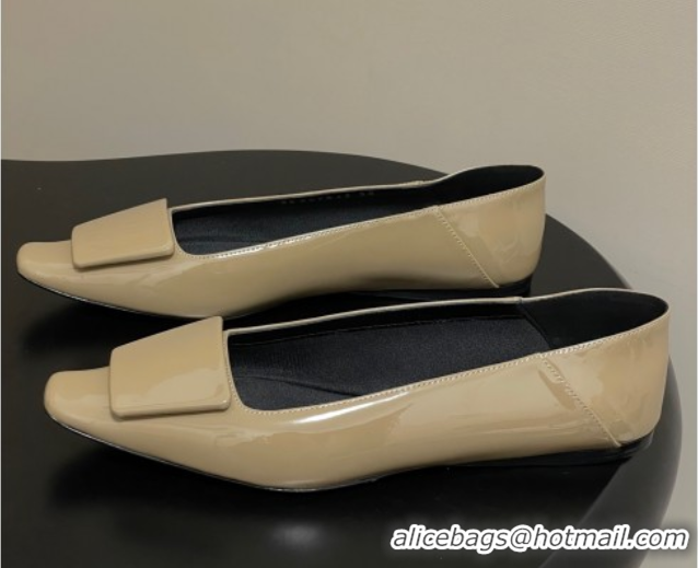 Good Quality Saint Laurent Cassandre Ballerinas Flat with Square Buckle in Patent Leather Beige 0825107