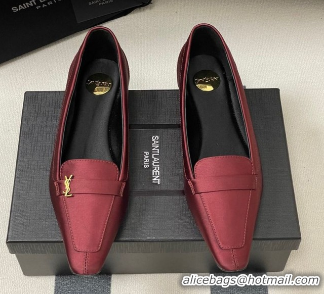 Charming Saint Laurent Poppy Ballerinas Flat in Satin Red 0825110