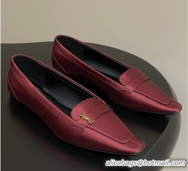 Charming Saint Laurent Poppy Ballerinas Flat in Satin Red 0825110