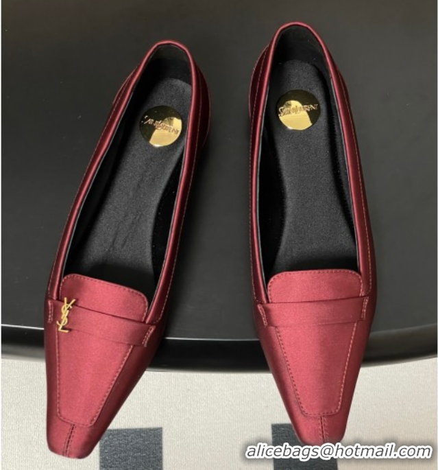 Charming Saint Laurent Poppy Ballerinas Flat in Satin Red 0825110