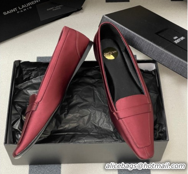 Charming Saint Laurent Poppy Ballerinas Flat in Satin Red 0825110