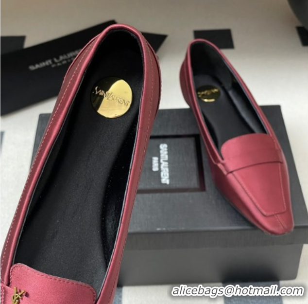 Charming Saint Laurent Poppy Ballerinas Flat in Satin Red 0825110