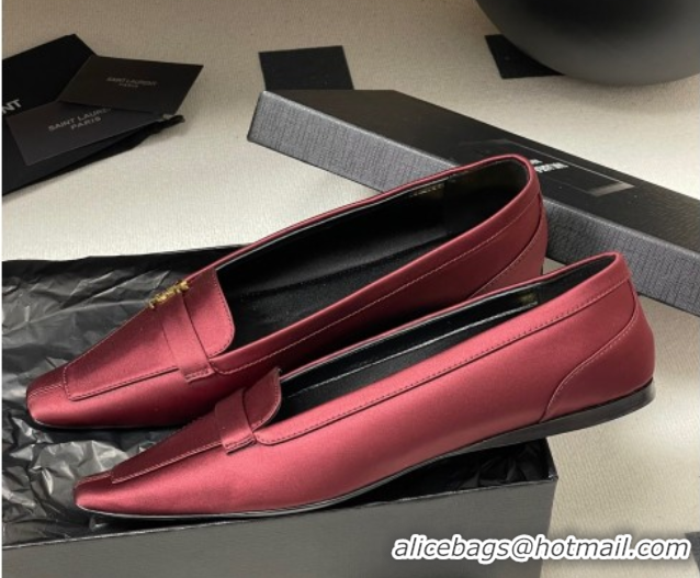 Charming Saint Laurent Poppy Ballerinas Flat in Satin Red 0825110