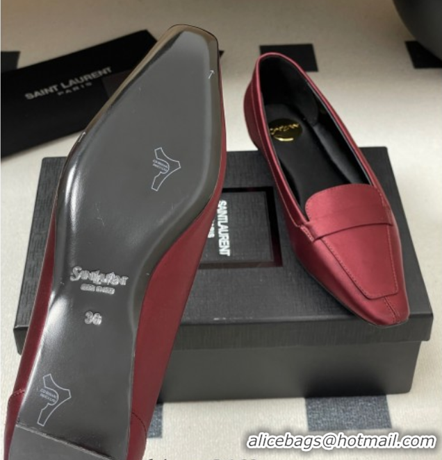 Charming Saint Laurent Poppy Ballerinas Flat in Satin Red 0825110
