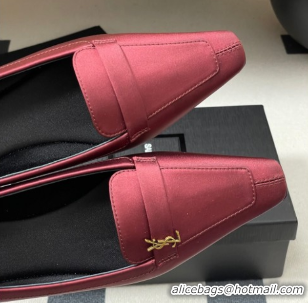 Charming Saint Laurent Poppy Ballerinas Flat in Satin Red 0825110