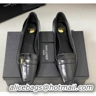 Low Price Saint Laurent Poppy Ballerinas Flat in Shiny Calfskin Black 50825111