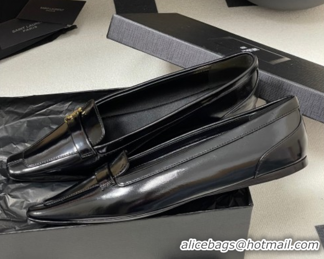 Low Price Saint Laurent Poppy Ballerinas Flat in Shiny Calfskin Black 50825111