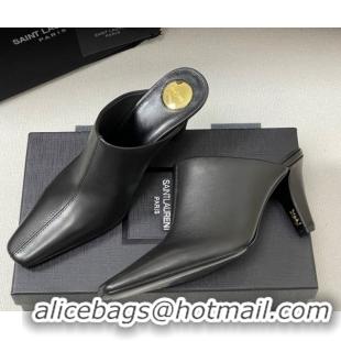 Shop Duplicate Saint Laurent JILL Heel Mules 7.5cm in Calfskin Leather Black 50825112