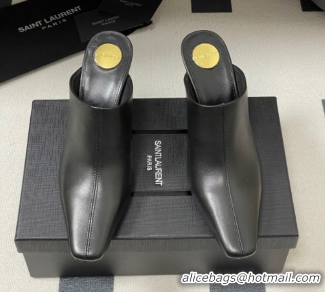 Shop Duplicate Saint Laurent JILL Heel Mules 7.5cm in Calfskin Leather Black 50825112
