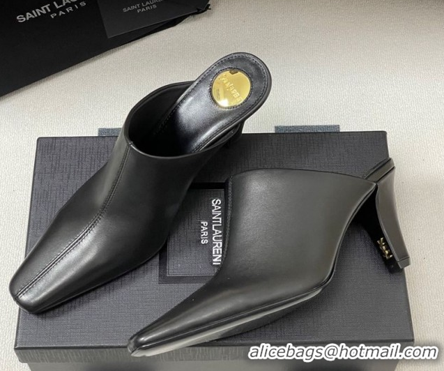 Shop Duplicate Saint Laurent JILL Heel Mules 7.5cm in Calfskin Leather Black 50825112