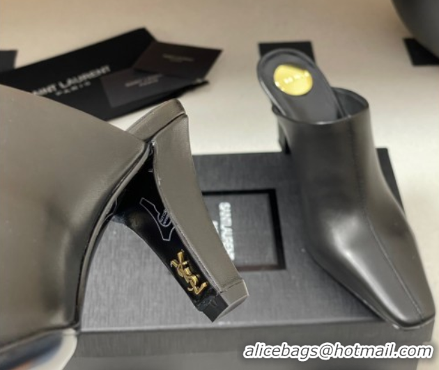 Shop Duplicate Saint Laurent JILL Heel Mules 7.5cm in Calfskin Leather Black 50825112