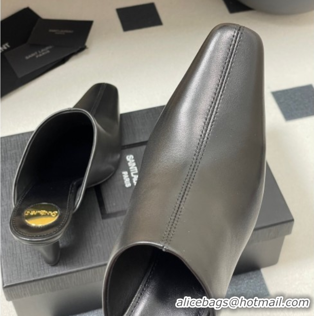 Shop Duplicate Saint Laurent JILL Heel Mules 7.5cm in Calfskin Leather Black 50825112