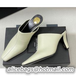 n Saint Laurent JILL Heel Mules 7.5cm in Calfskin Leather White 50825113