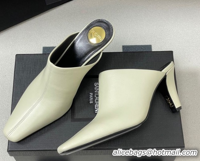 n Saint Laurent JILL Heel Mules 7.5cm in Calfskin Leather White 50825113