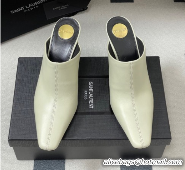 n Saint Laurent JILL Heel Mules 7.5cm in Calfskin Leather White 50825113