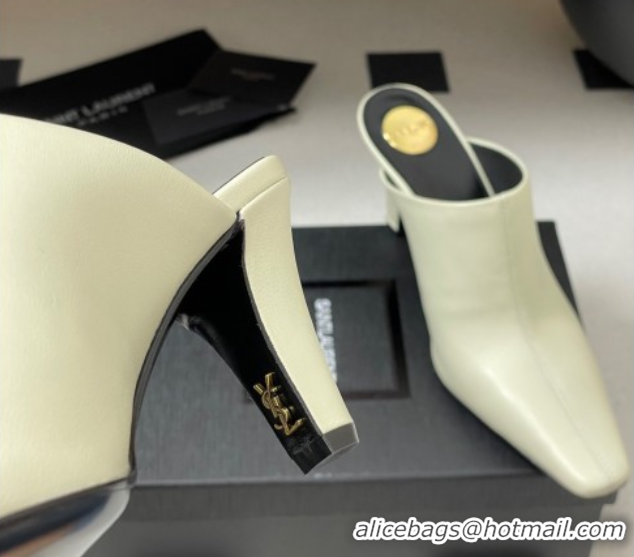 n Saint Laurent JILL Heel Mules 7.5cm in Calfskin Leather White 50825113