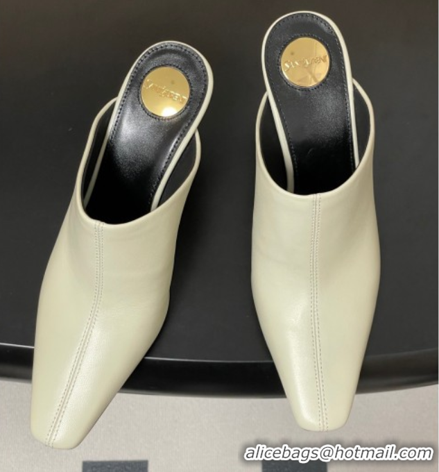 n Saint Laurent JILL Heel Mules 7.5cm in Calfskin Leather White 50825113