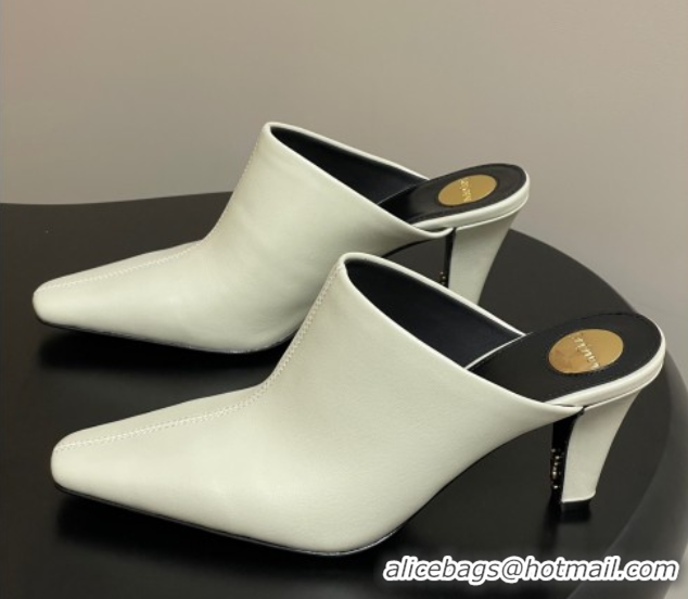 n Saint Laurent JILL Heel Mules 7.5cm in Calfskin Leather White 50825113