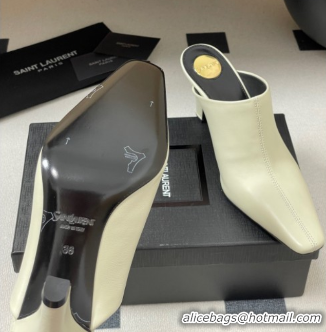 n Saint Laurent JILL Heel Mules 7.5cm in Calfskin Leather White 50825113