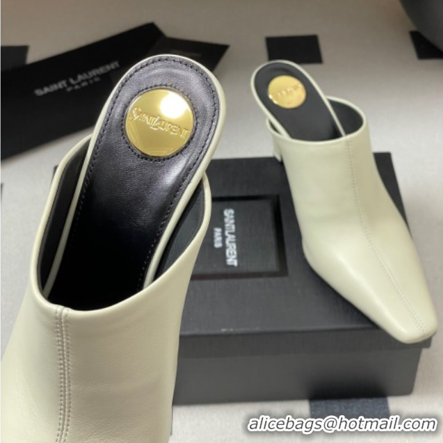 n Saint Laurent JILL Heel Mules 7.5cm in Calfskin Leather White 50825113