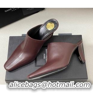 Best Product Saint Laurent JILL Heel Mules 7.5cm in Calfskin Leather Brown 50825114