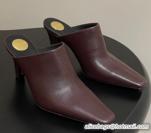 Best Product Saint Laurent JILL Heel Mules 7.5cm in Calfskin Leather Brown 50825114
