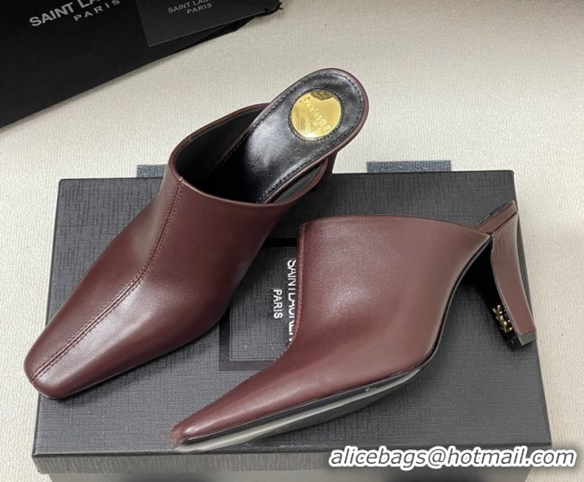 Best Product Saint Laurent JILL Heel Mules 7.5cm in Calfskin Leather Brown 50825114
