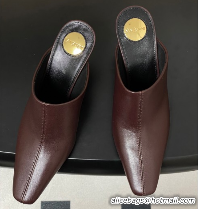 Best Product Saint Laurent JILL Heel Mules 7.5cm in Calfskin Leather Brown 50825114