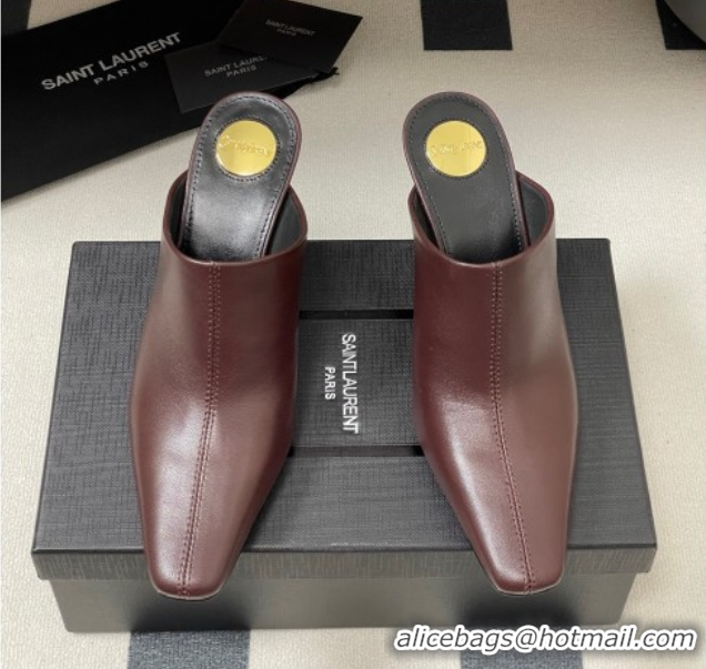 Best Product Saint Laurent JILL Heel Mules 7.5cm in Calfskin Leather Brown 50825114