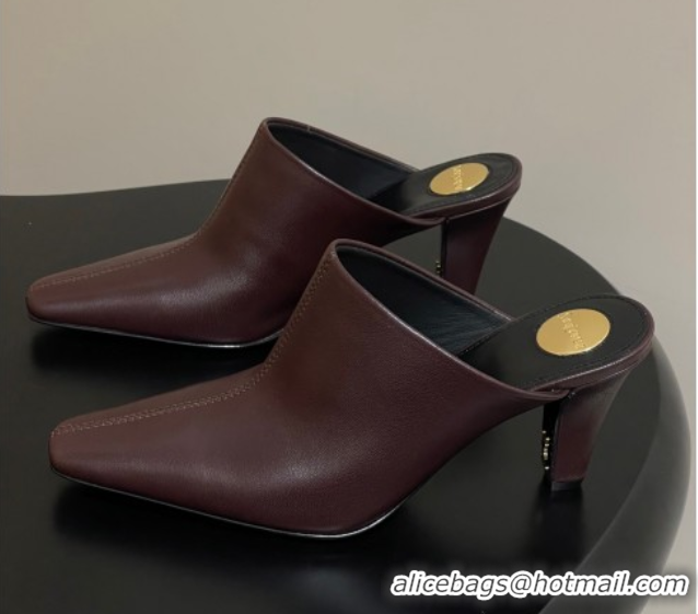 Best Product Saint Laurent JILL Heel Mules 7.5cm in Calfskin Leather Brown 50825114