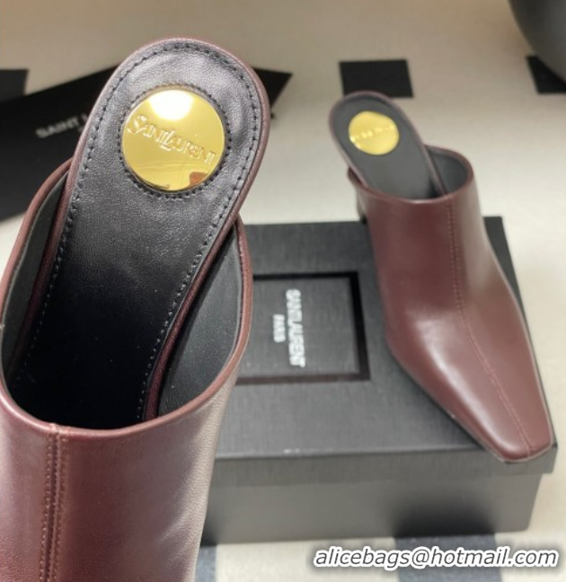 Best Product Saint Laurent JILL Heel Mules 7.5cm in Calfskin Leather Brown 50825114