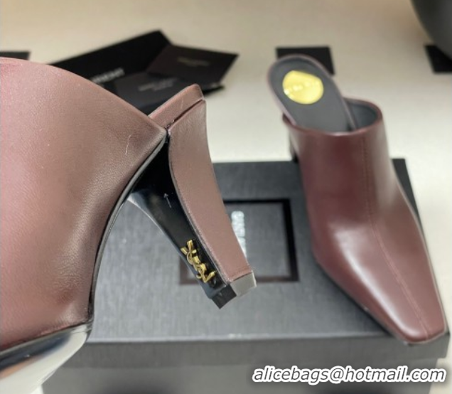 Best Product Saint Laurent JILL Heel Mules 7.5cm in Calfskin Leather Brown 50825114