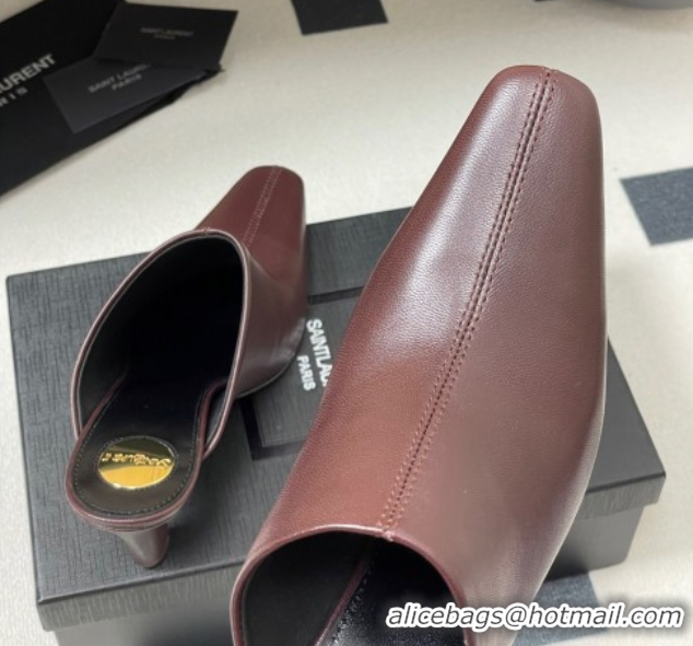 Best Product Saint Laurent JILL Heel Mules 7.5cm in Calfskin Leather Brown 50825114