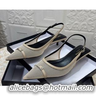 Durable Saint Laurent Mesh Slingback Pumps 3.5cm with Buckle Beige 0825117