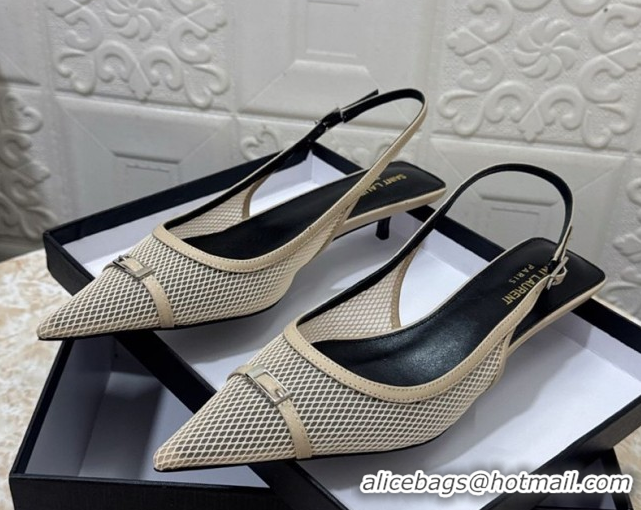 Durable Saint Laurent Mesh Slingback Pumps 3.5cm with Buckle Beige 0825117