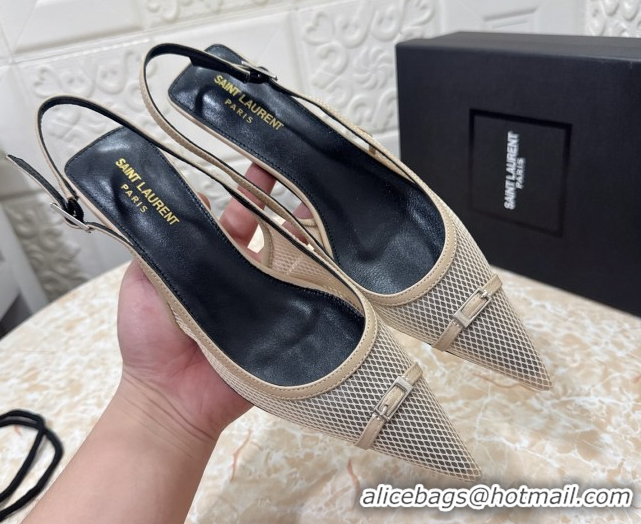 Durable Saint Laurent Mesh Slingback Pumps 3.5cm with Buckle Beige 0825117