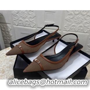 Luxurious Saint Laurent Mesh Slingback Pumps 3.5cm with Buckle Brown 0825118
