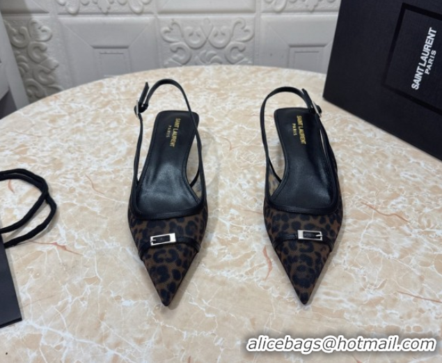 Cheap Price Saint Laurent Leopard Printed Mesh Slingback Pumps 3.5cm with Buckle 0825119