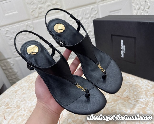 Most Popular Saint Laurent Cassandra Wedge Thong Sandals 3.5cm in Calfskin Black 0825120