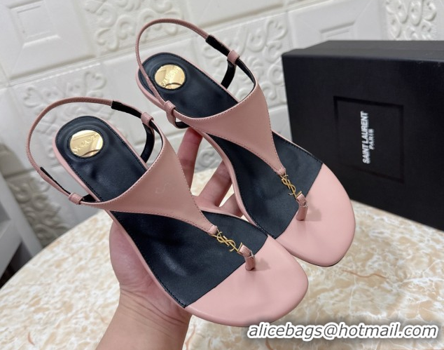 Buy Cheap Saint Laurent Cassandra Wedge Thong Sandals 3.5cm in Calfskin Light Pink 0825123