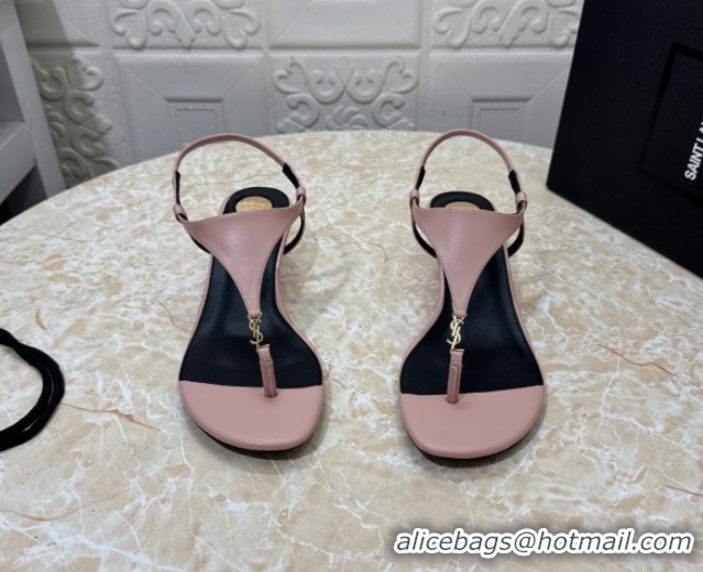 Buy Cheap Saint Laurent Cassandra Wedge Thong Sandals 3.5cm in Calfskin Light Pink 0825123