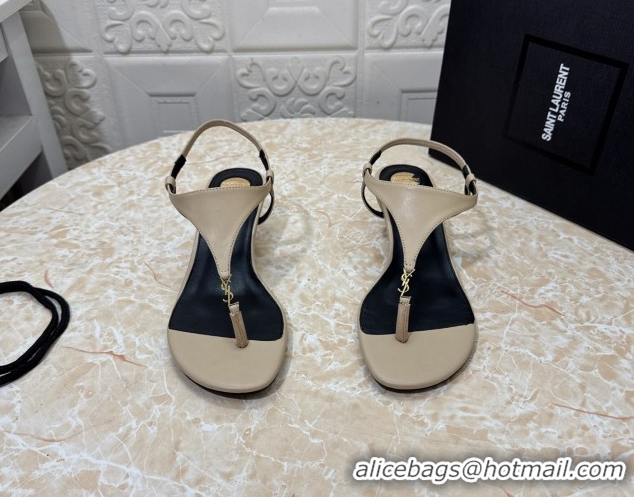 Affordable Price Saint Laurent Cassandra Wedge Thong Sandals 3.5cm in Calfskin Beige 0825124