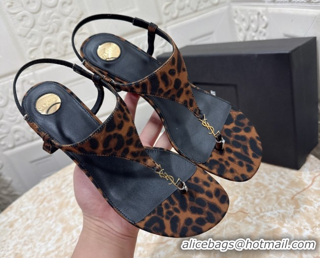 AAAAA Saint Laurent Cassandra Wedge Thong Sandals 3.5cm in Leopard Print 0825125