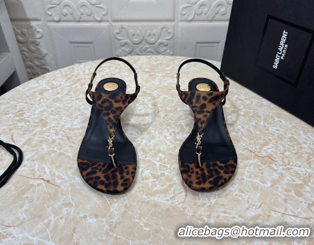 AAAAA Saint Laurent Cassandra Wedge Thong Sandals 3.5cm in Leopard Print 0825125