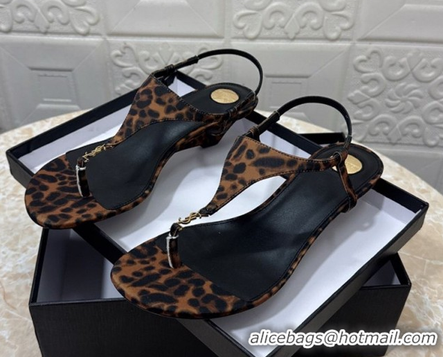 AAAAA Saint Laurent Cassandra Wedge Thong Sandals 3.5cm in Leopard Print 0825125